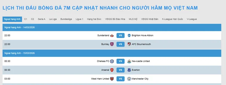 Trang chủ 6 Theo dõi lịch thi đấu trên 7m để không bỏ lỡ bất kỳ trận cầu nào.